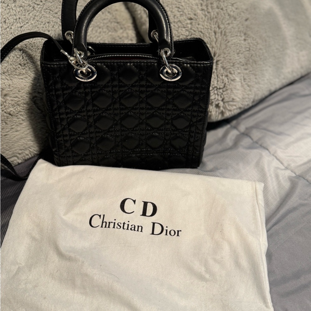 Dior Black Quilted Leather Satchel with Silver Hardware - Picture 3 of 3